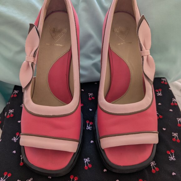 John Fluevog Vintage BEBE Heels Pretty Pink With Light Pink Bows Size 10 - Picture 10 of 14